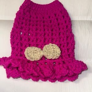 Hand Crafted Pink Crochet Dog dress Sweater with Bow